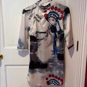 Abstract print cheongsam-inspired shirt dress